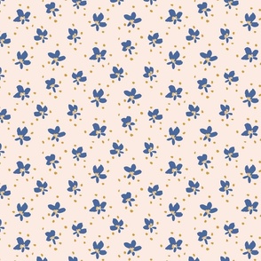 Falling Pollen floral pattern - cobalt blue, mustard, earthy yellow and peach // Medium scale