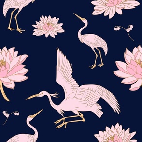 Navy and Pink Cranes and Floral