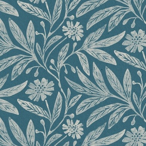 Vintage floral_daisy print_denim blue