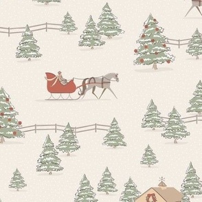Sleigh Ride | Buttercream and Brandy Red | Christmas Large Scale