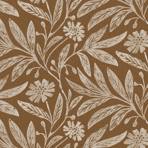 Vintage floral_daisy print_brown