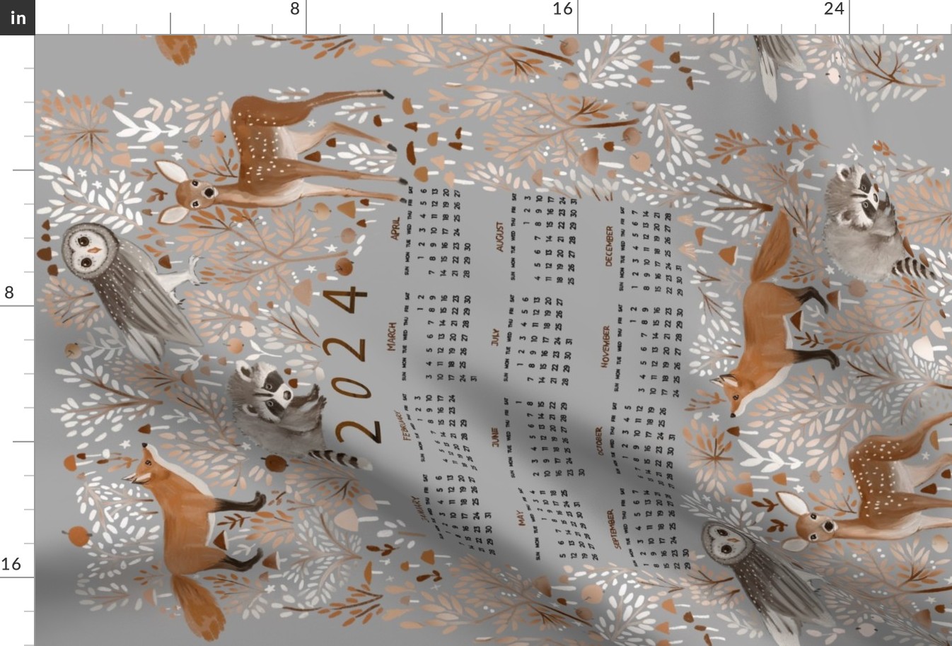 Woodland Calendars 2024 Fabric Spoonflower