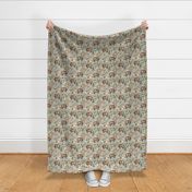 Small Scale / Take A Hike Woodland Bear / Sage Linen Textured Background