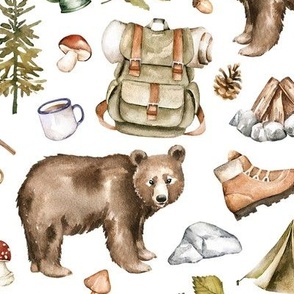 Medium Scale / Take A Hike Woodland Bear / White Background 