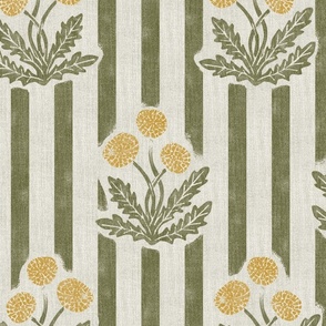 (L) dandelion_olive green, yellow. Vintage dandelion wallpaper.
