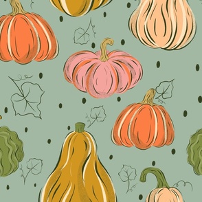 Retro Autumn Pumpkin with Vines