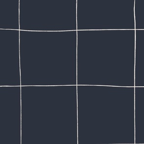 Hand-drawn Large Grid  Wallpaper in Eclipse Blue