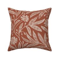 Vintage floral_daisy print_rusty copper red