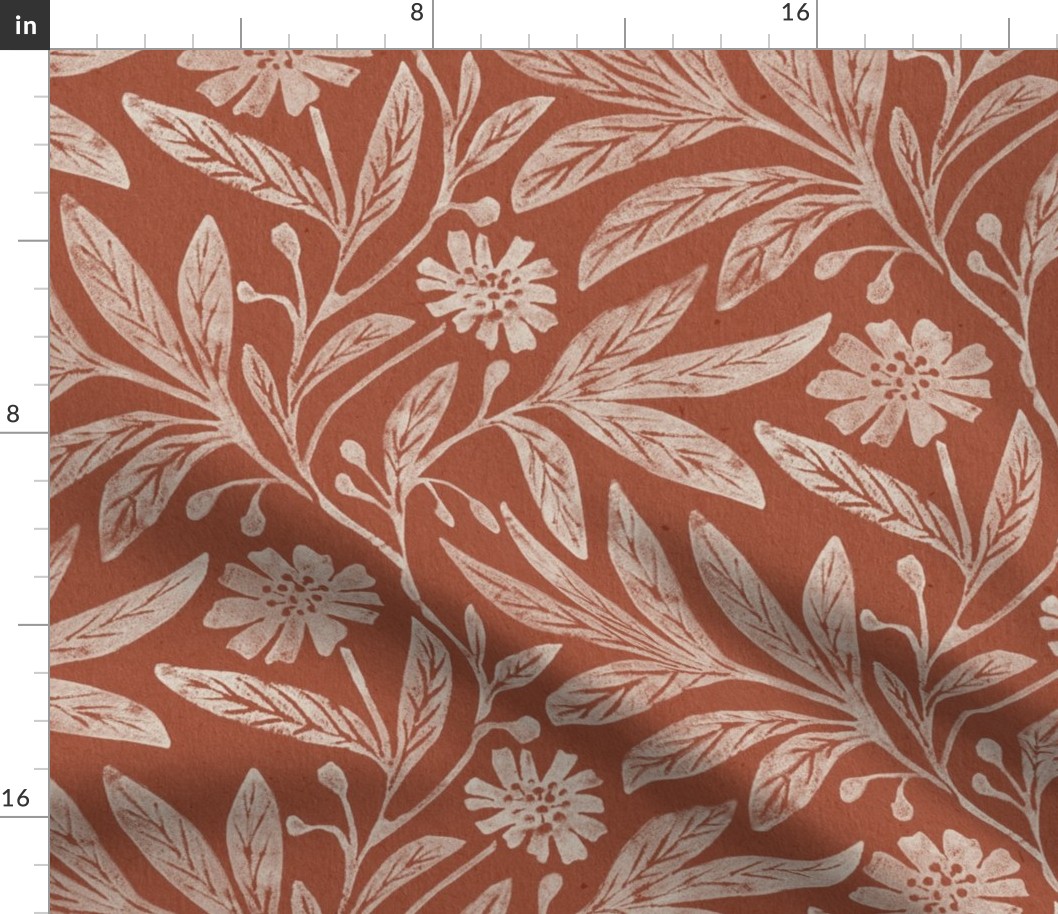 Vintage floral_daisy print_rusty copper red
