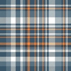 6" Plaid in teal, dusty blue, grey, orange and white