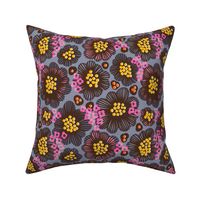 Vibrant Black and Hot Pink Mod Retro Floral Pattern for Home Decor