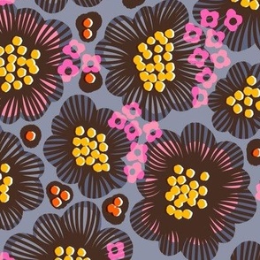 Vibrant Black and Hot Pink Mod Retro Floral Pattern for Home Decor