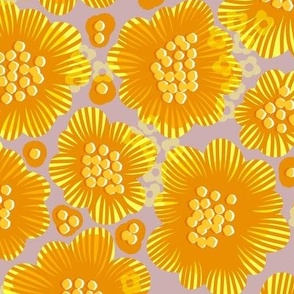 Vibrant Mustard Yellow Mod Retro Floral Pattern for Home Decor
