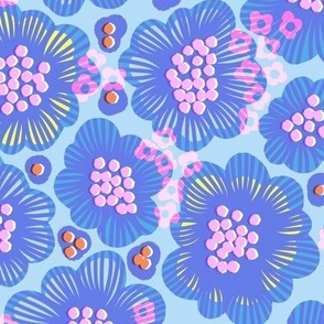 Vibrant Blue Mod Retro Floral Pattern for Home Decor