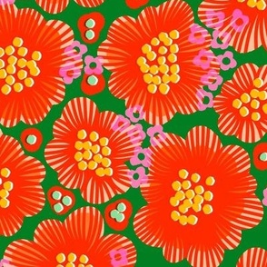 Vibrant Christmas Red Mod Retro Floral Pattern for Home Decor