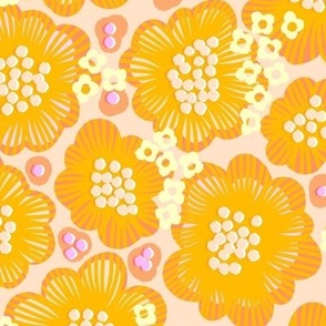 Vibrant Yellow and Peach Mod Retro Floral Pattern for Home Decor