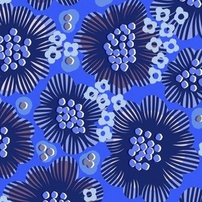 Vibrant Blue Mod Retro Floral Pattern for Home Decor