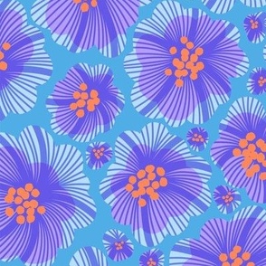 Bright Blue and Purple Mod Retro Floral Pattern for Home Decor