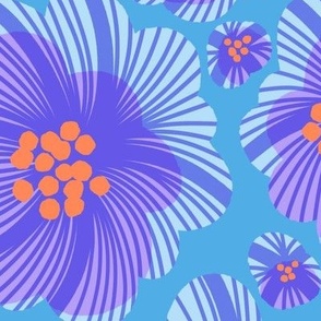 Bright Blue and Purple Mod Retro Floral Pattern for Home Decor