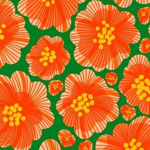 Bright Christmas Red Mod Retro Floral Pattern for Home Decor