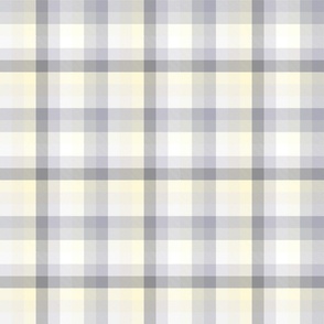 12" Plaid in shades of grey, cream, ivory and white