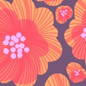 Bright Orange and Coral Mod Retro Floral Pattern for Home Decor