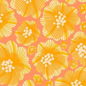 Bright Yellow and Peach Mod Retro Floral Pattern for Home Decor