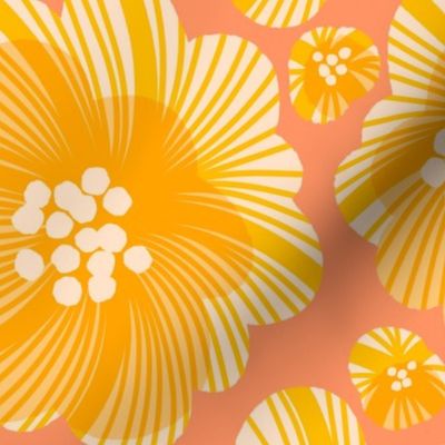 Bright Yellow and Peach Mod Retro Floral Pattern for Home Decor