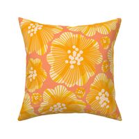 Bright Yellow and Peach Mod Retro Floral Pattern for Home Decor