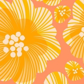 Bright Yellow and Peach Mod Retro Floral Pattern for Home Decor