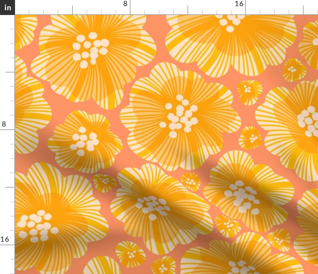 Bright Yellow and Peach Mod Retro Floral Pattern for Home Decor