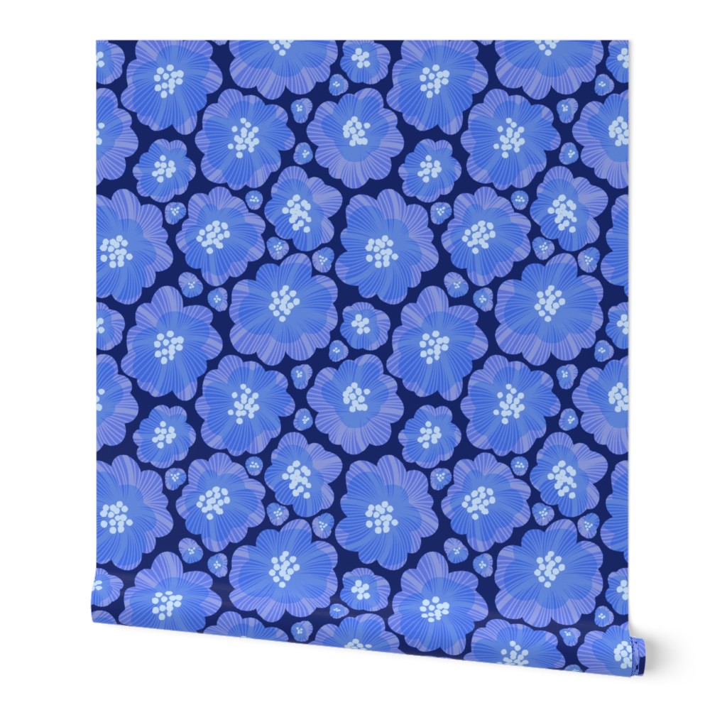 Bright Royal Blue Mod Retro Floral Pattern for Home Decor