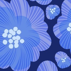 Bright Royal Blue Mod Retro Floral Pattern for Home Decor