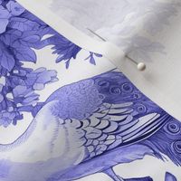 Two Peacocks Blue Toile