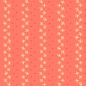 Bold Yellow Daisy Rows Small Scale Floral Pattern on Coral