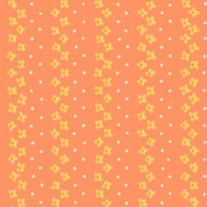 Bold Yellow Daisy Rows Small Scale Floral Pattern on Peach