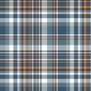 12" Plaid in teal, dusty blue, grey, orange and white