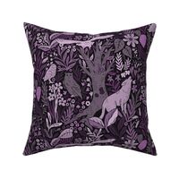 Wolves and owls - deep dark purple - medium