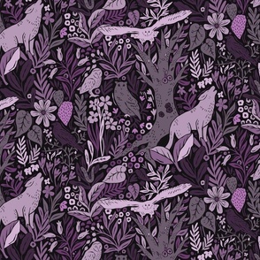 Wolves and owls - deep dark purple - medium