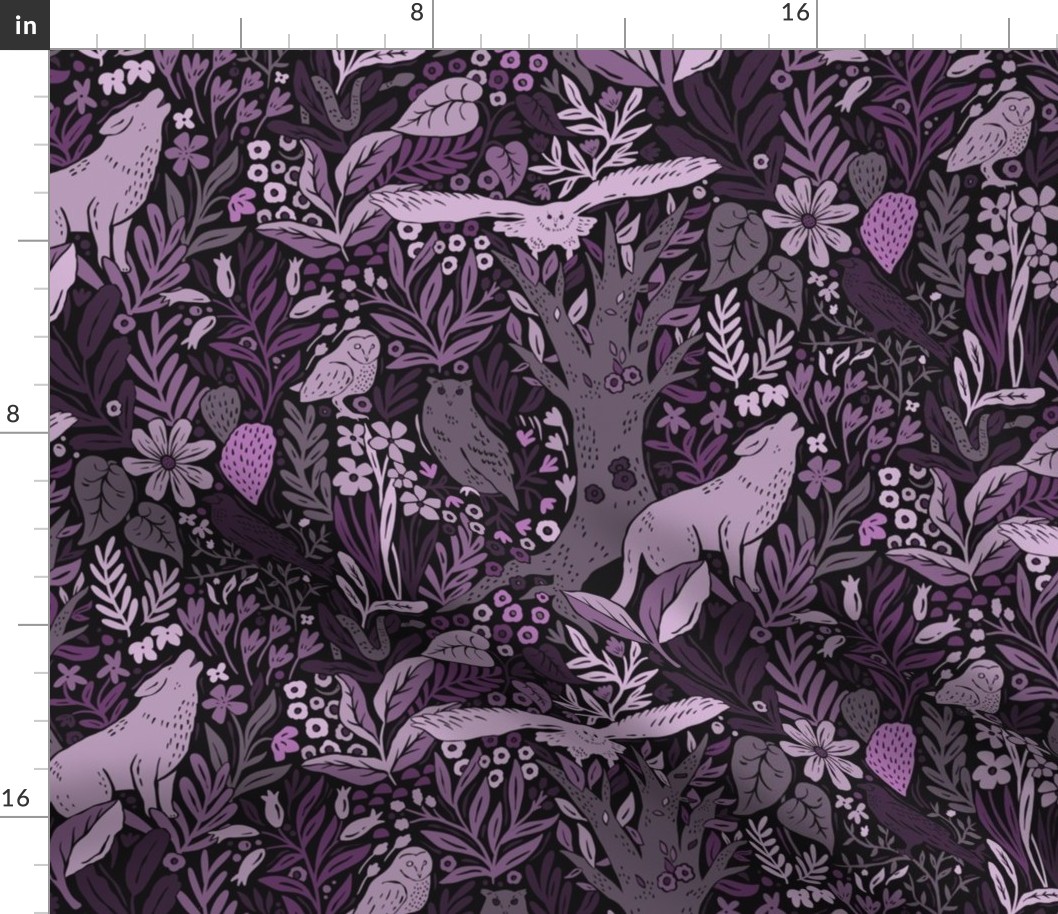 Wolves and owls - deep dark purple - medium