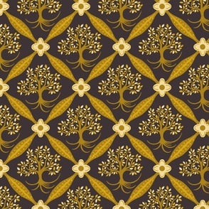 tree of life trellis | gold on dark coffee brown | medium