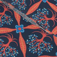 tree of life trellis | coral on navy | medium