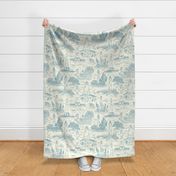 Large Lighthouse Toile Antique Blue on Cream