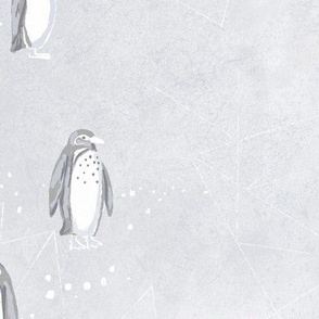 24 inch Hand Drawn Penguins Tonal Cool Gray Wallpaper or Fabric