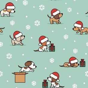 Christmas Pups - Holiday dogs - mint - LAD23