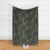 Wolves and owls - dark greens - large