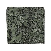 Wolves and owls - dark greens - large