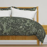 Wolves and owls - dark greens - large