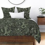 Wolves and owls - dark greens - large