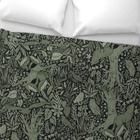 Wolves and owls - dark greens - large